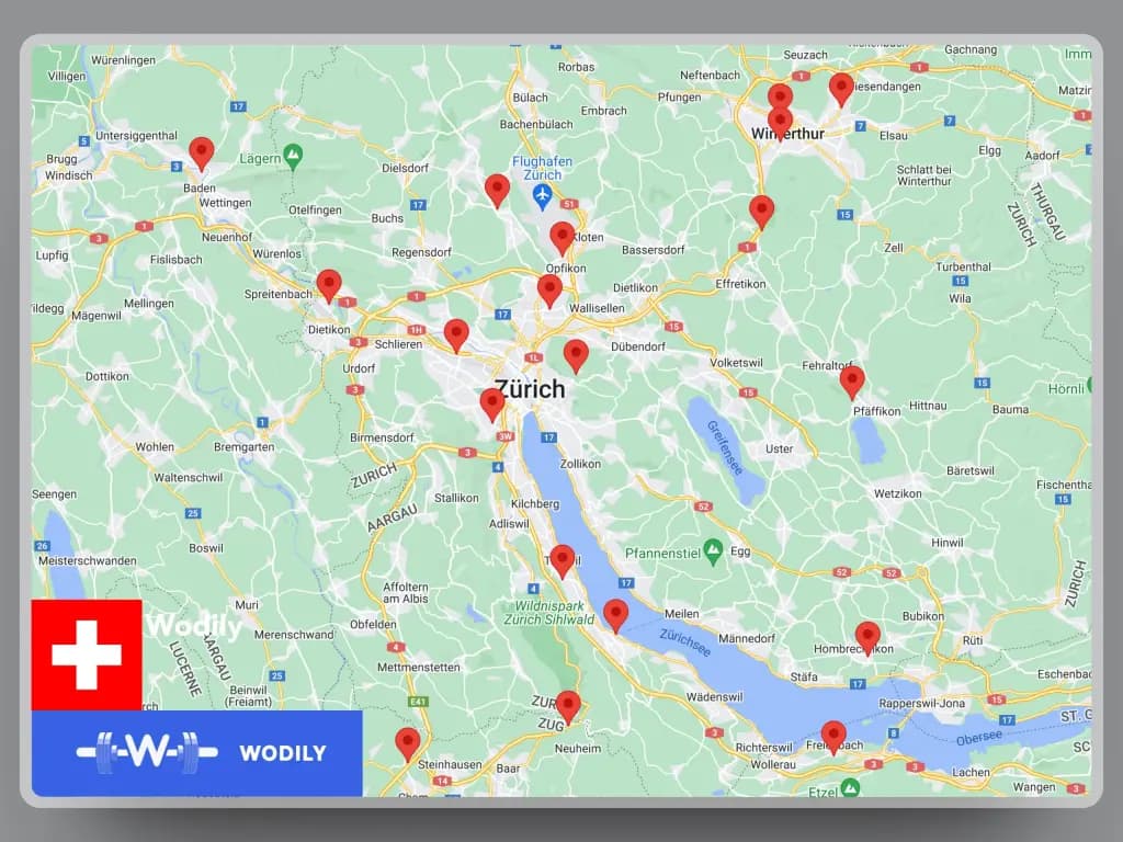 map of Crossfit gyms in Switzerland