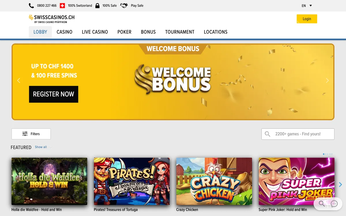 Homepage di Swiss Casinos, catturata il 6 ottobre 2026
