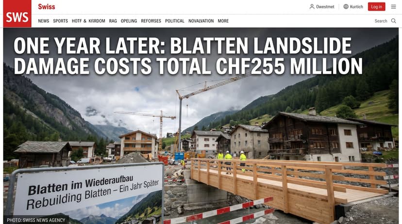 One Year Later: Blatten Landslide Damage Costs Total CHF255 Million