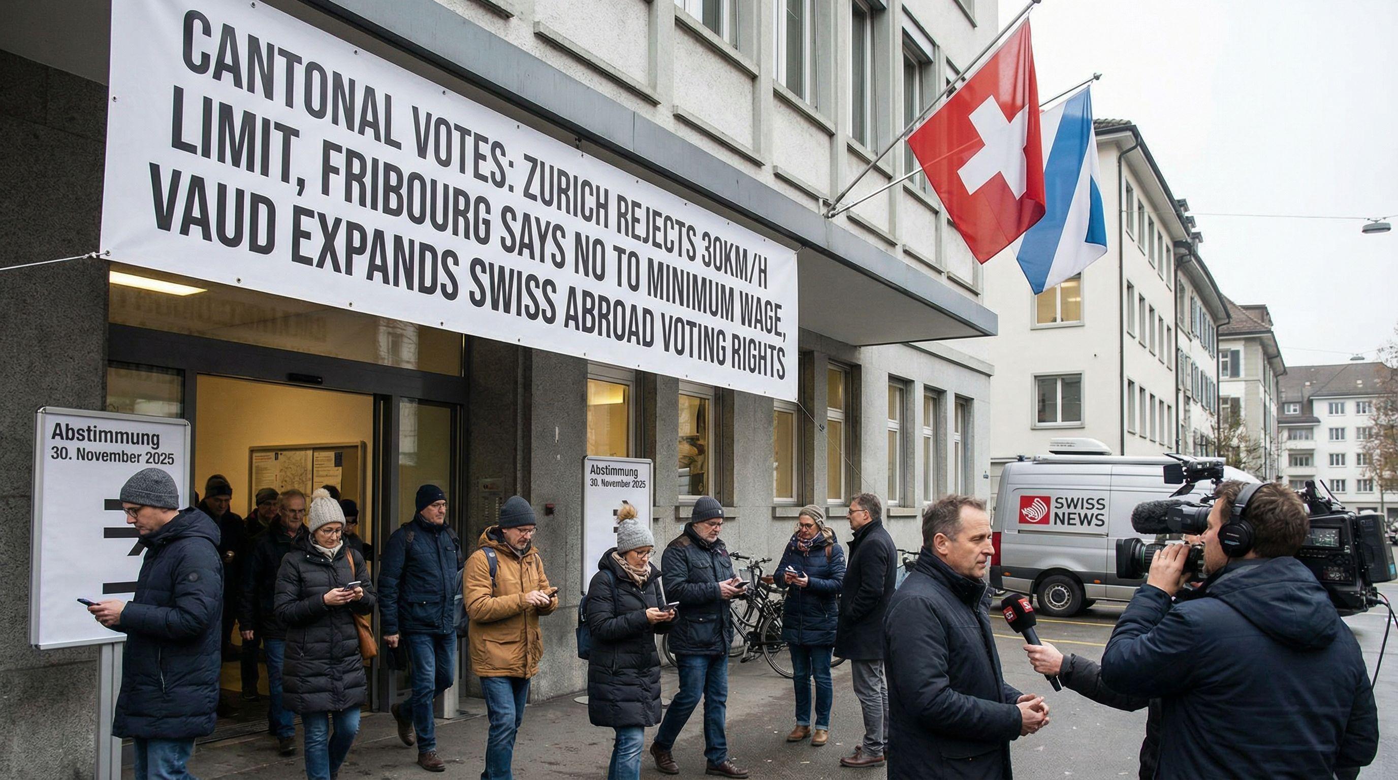 Cantonal Votes: Zurich Rejects 30km/h Limit, Fribourg Says No to Minimum Wage, Vaud Expands Swiss Abroad Voting Rights