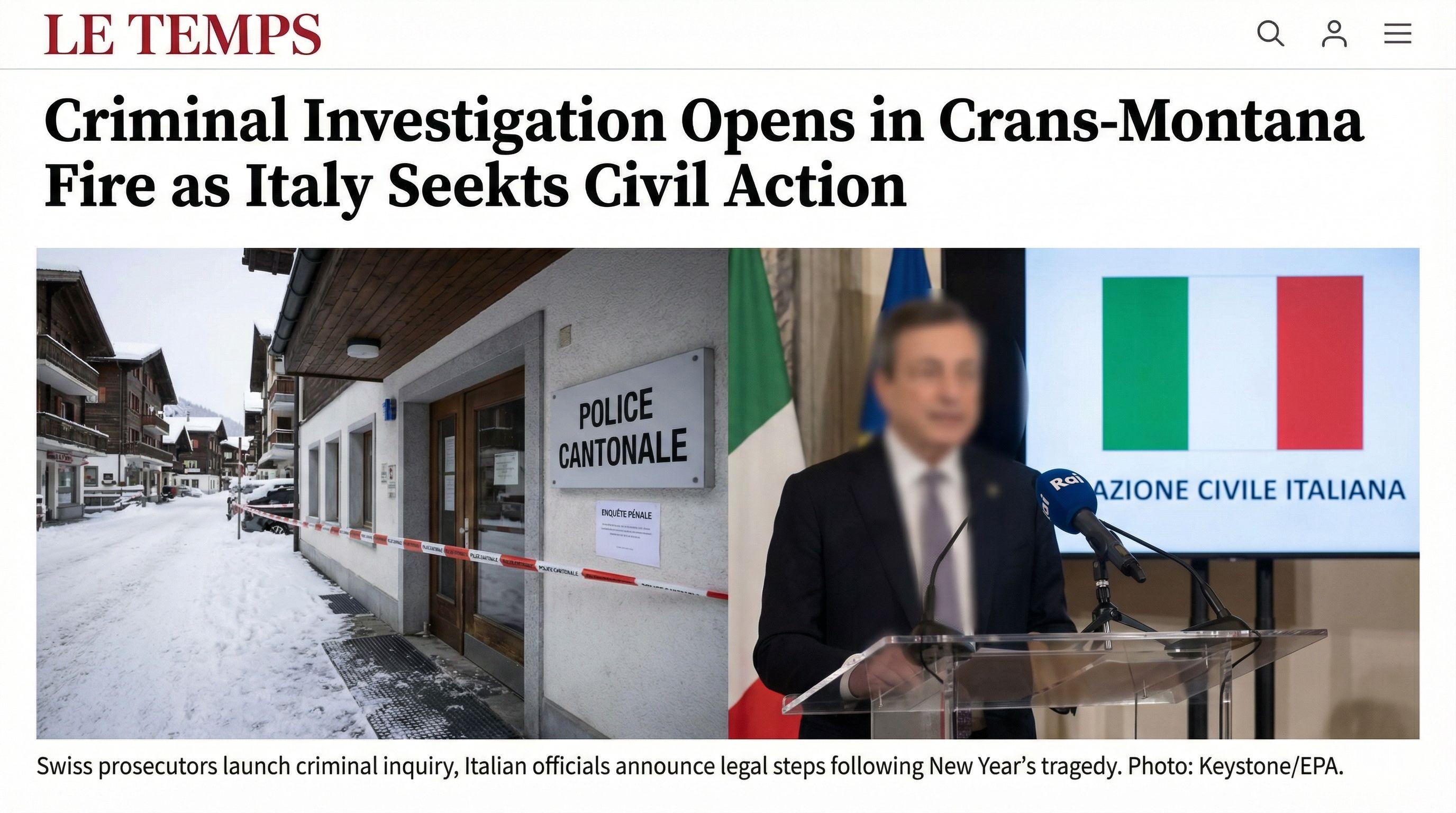 Criminal Investigation Opens in Crans-Montana Fire as Italy Seeks Civil Action