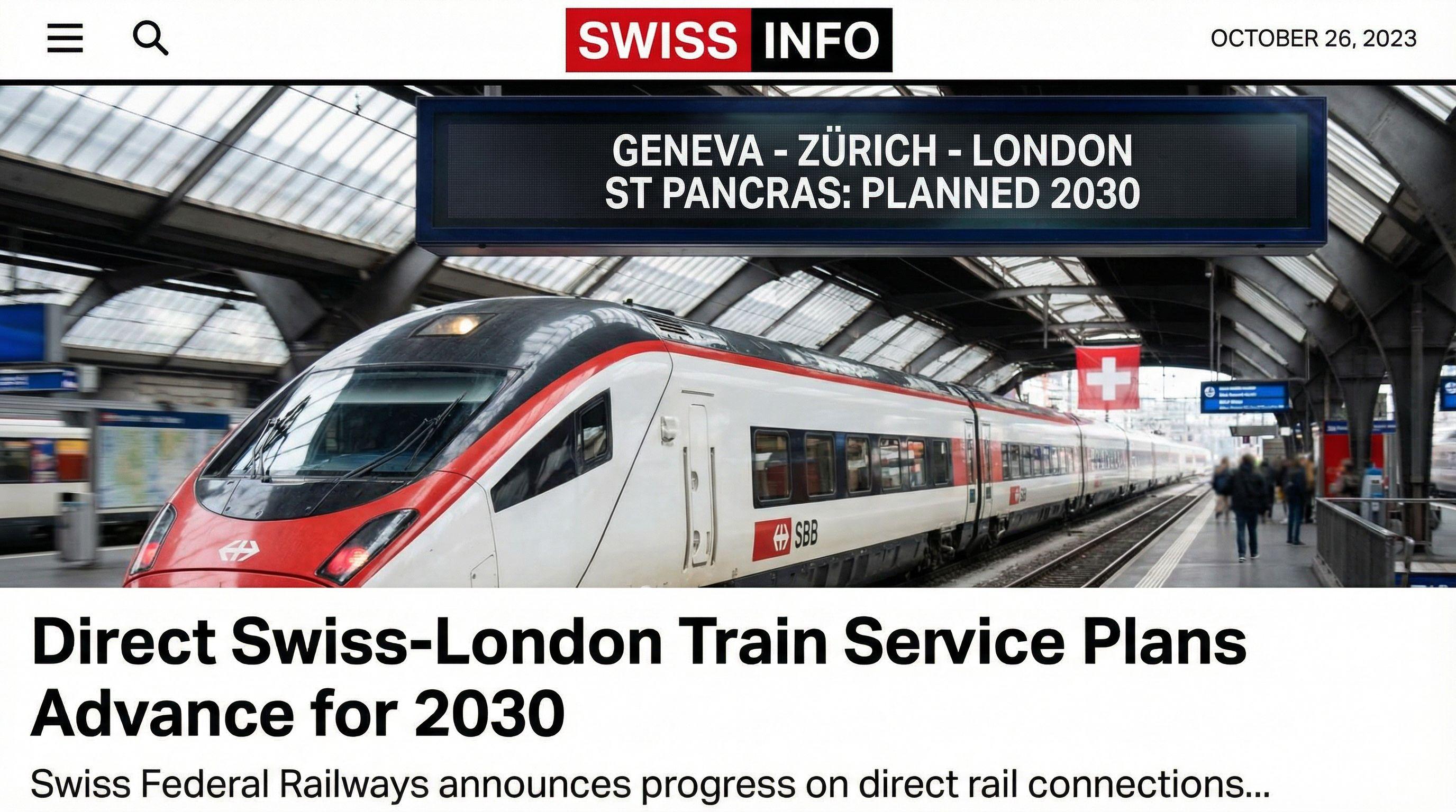 Direct Swiss-London Train Service Plans Advance for 2030