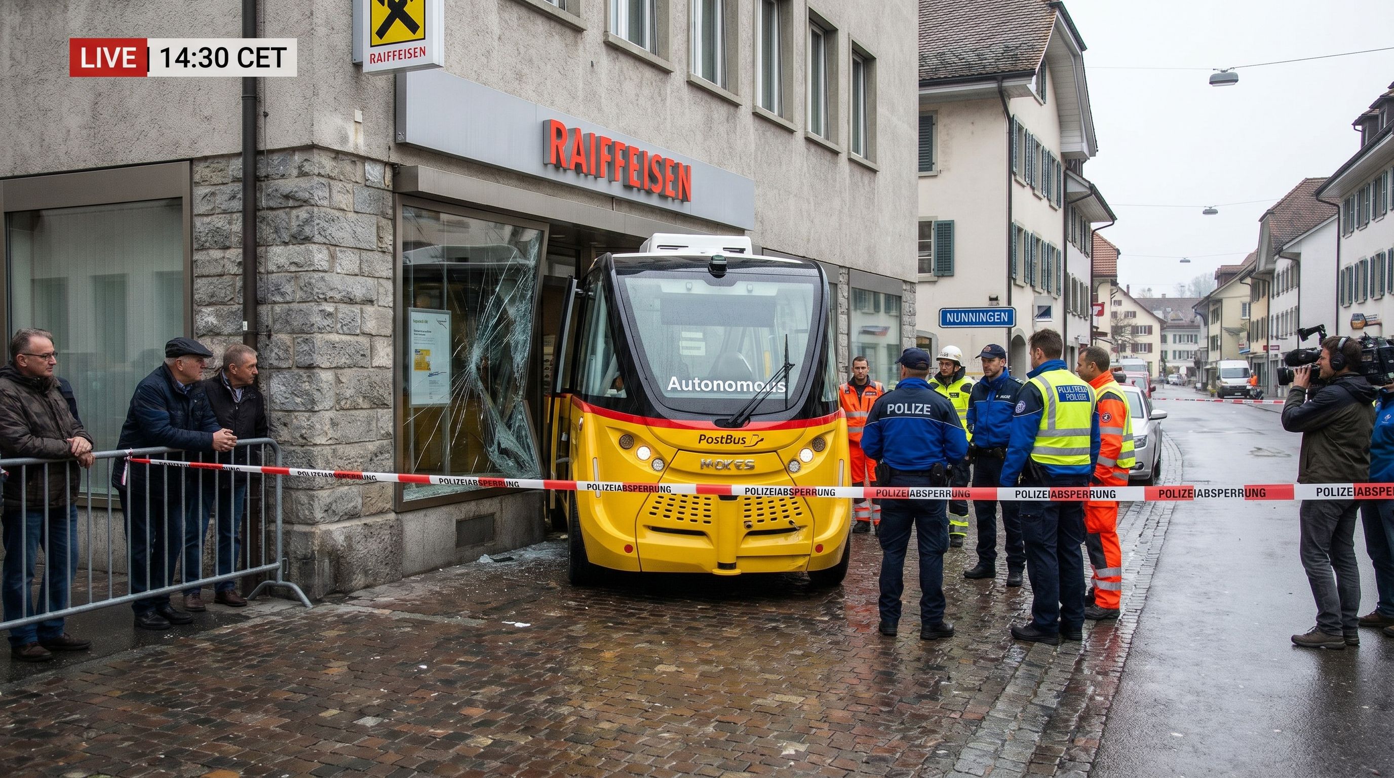 Driverless PostBus Crashes into Bank in Northern Switzerland