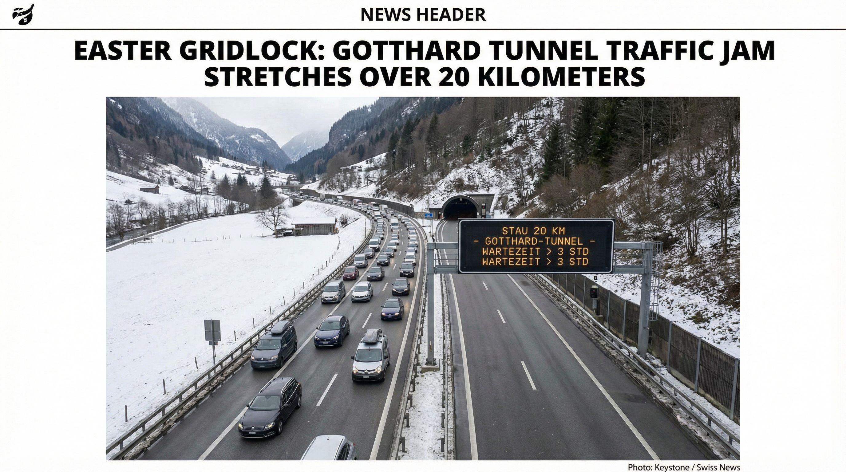 Easter Gridlock: Gotthard Tunnel Traffic Jam Stretches Over 20 Kilometers