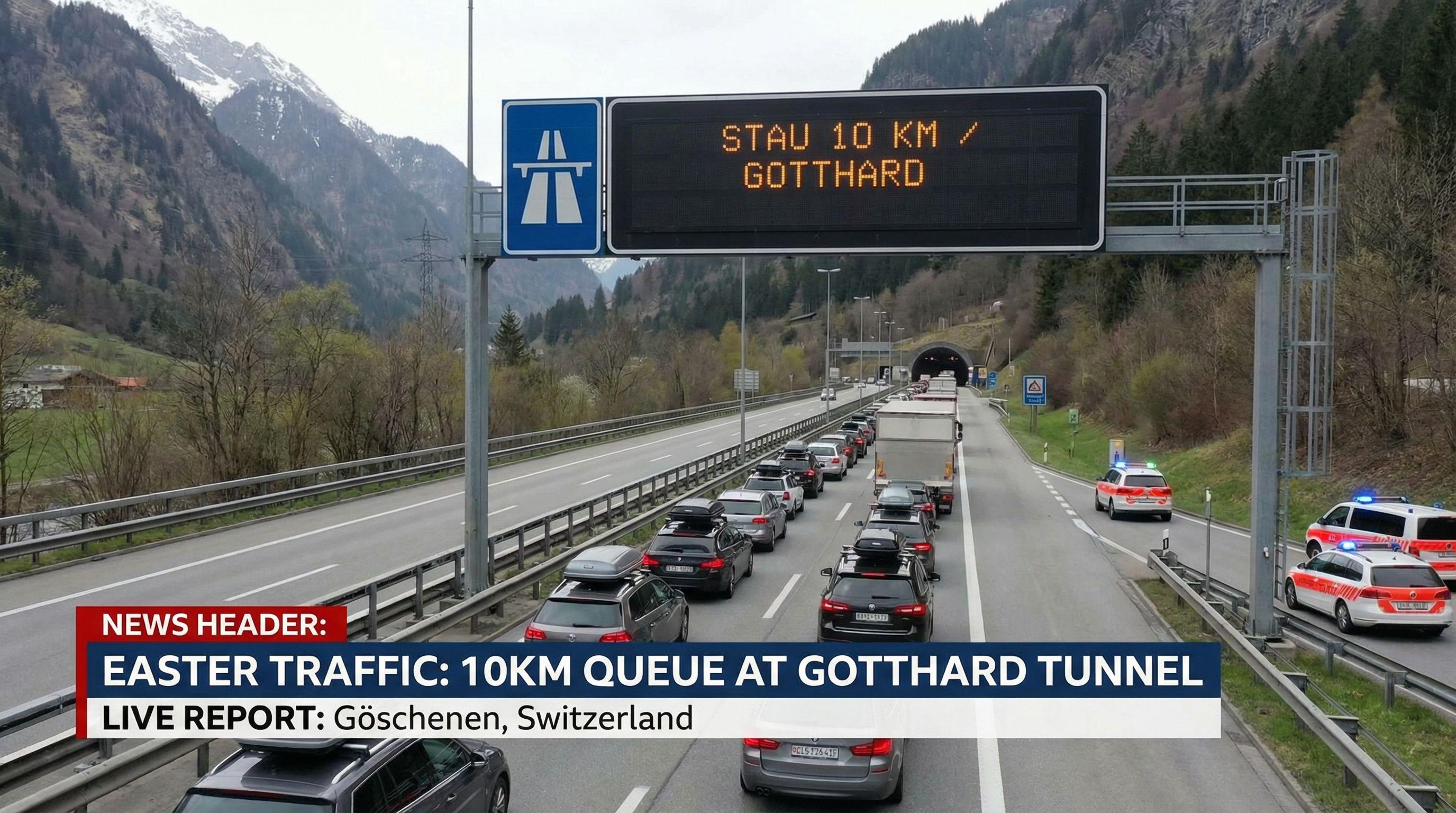 Easter Traffic: 10km Queue at Gotthard Tunnel