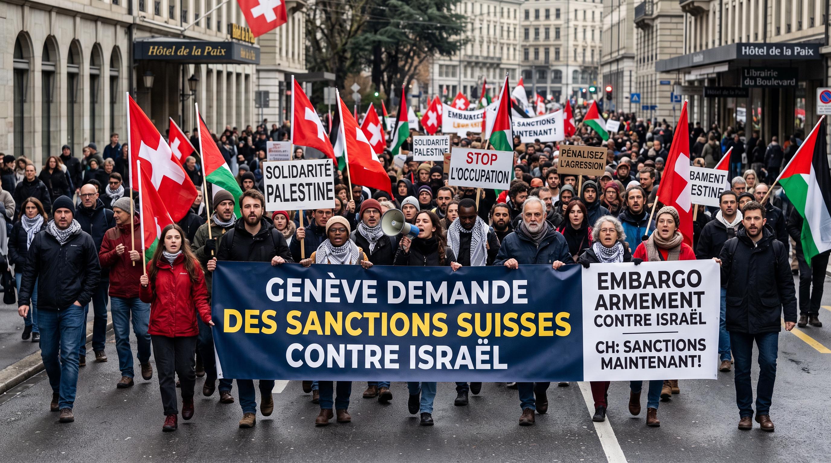 Geneva demonstrators demand Swiss sanctions against Israel