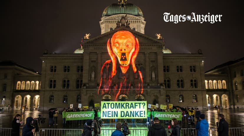 Greenpeace Projects 'The Scream' on Parliament During Nuclear Debate