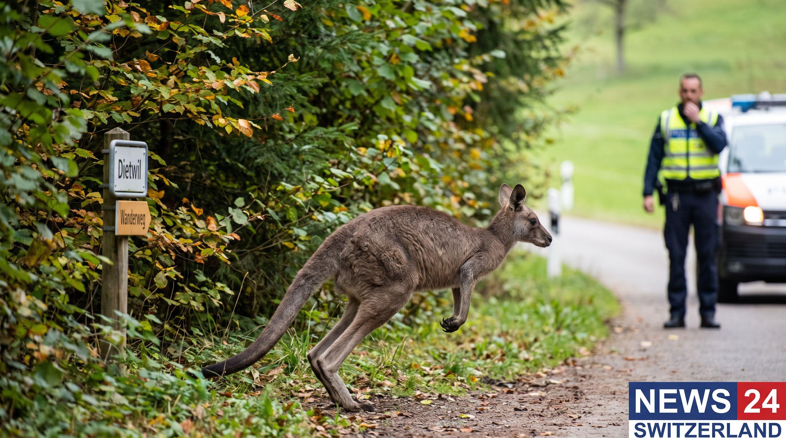 Kangaroo Spotted Hopping Through Swiss Woodland