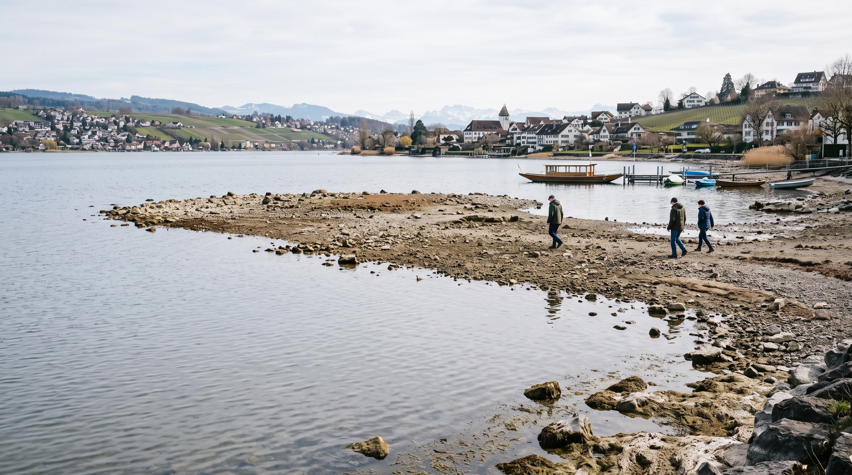 Low water reveals a new island in Lake Zurich