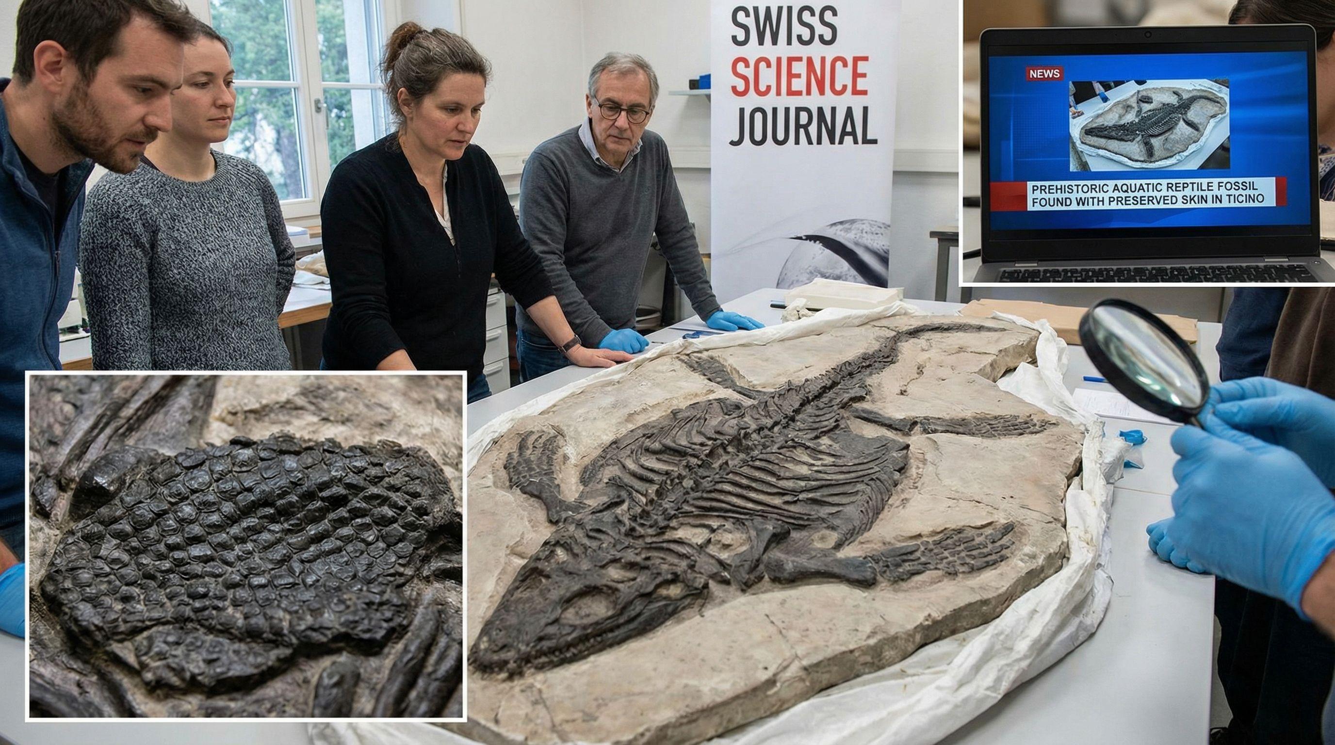 Prehistoric Aquatic Reptile Fossil Found with Preserved Skin in Ticino