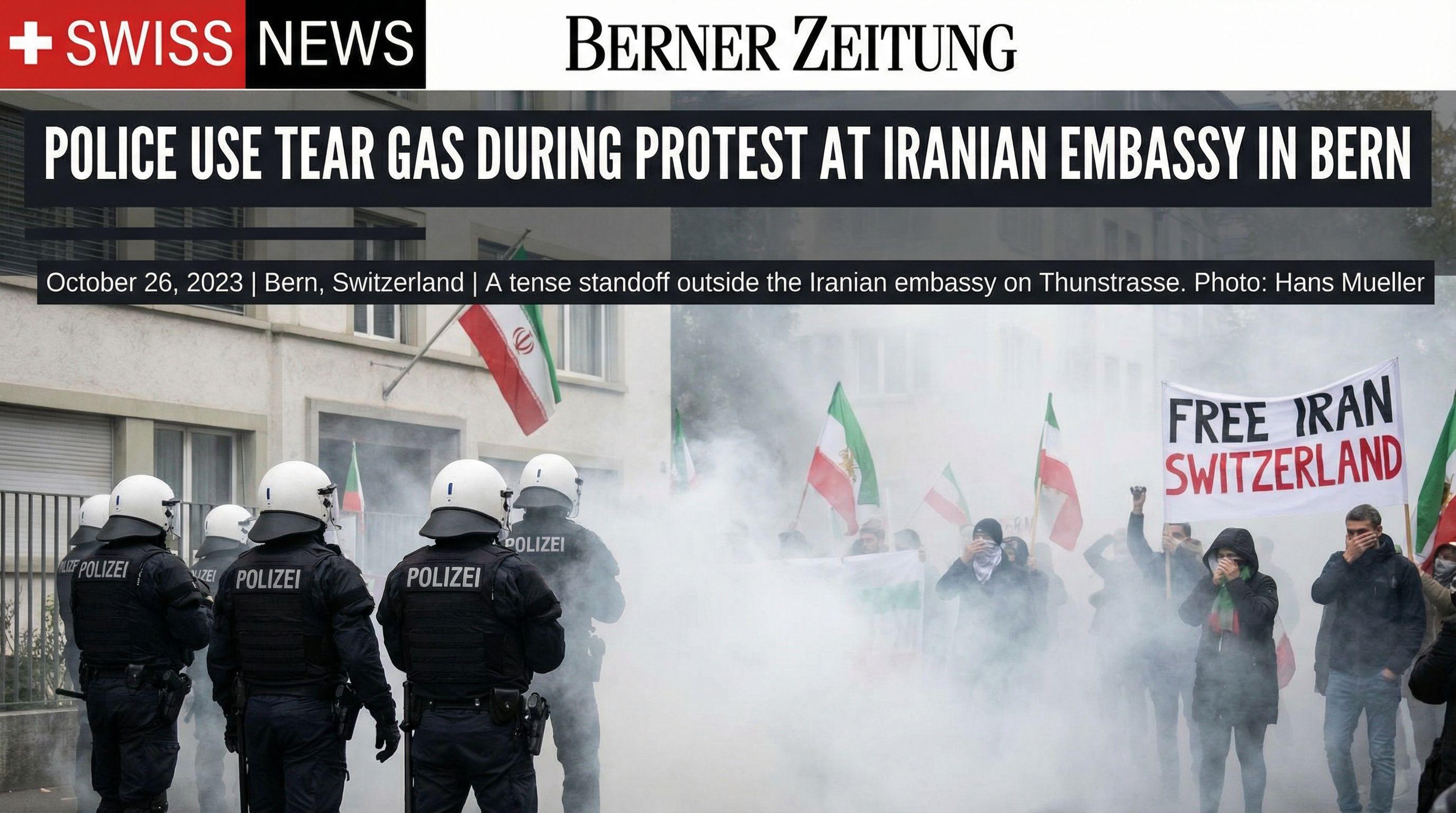 Police Use Tear Gas During Protest at Iranian Embassy in Bern