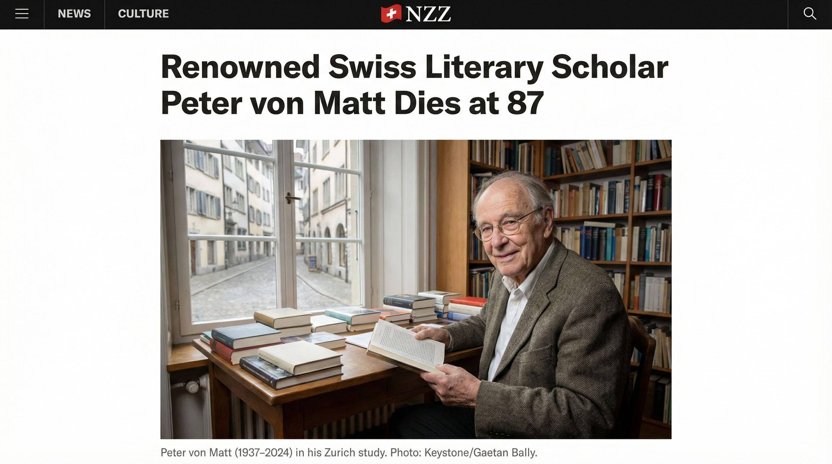 Renowned Swiss Literary Scholar Peter von Matt Dies at 87