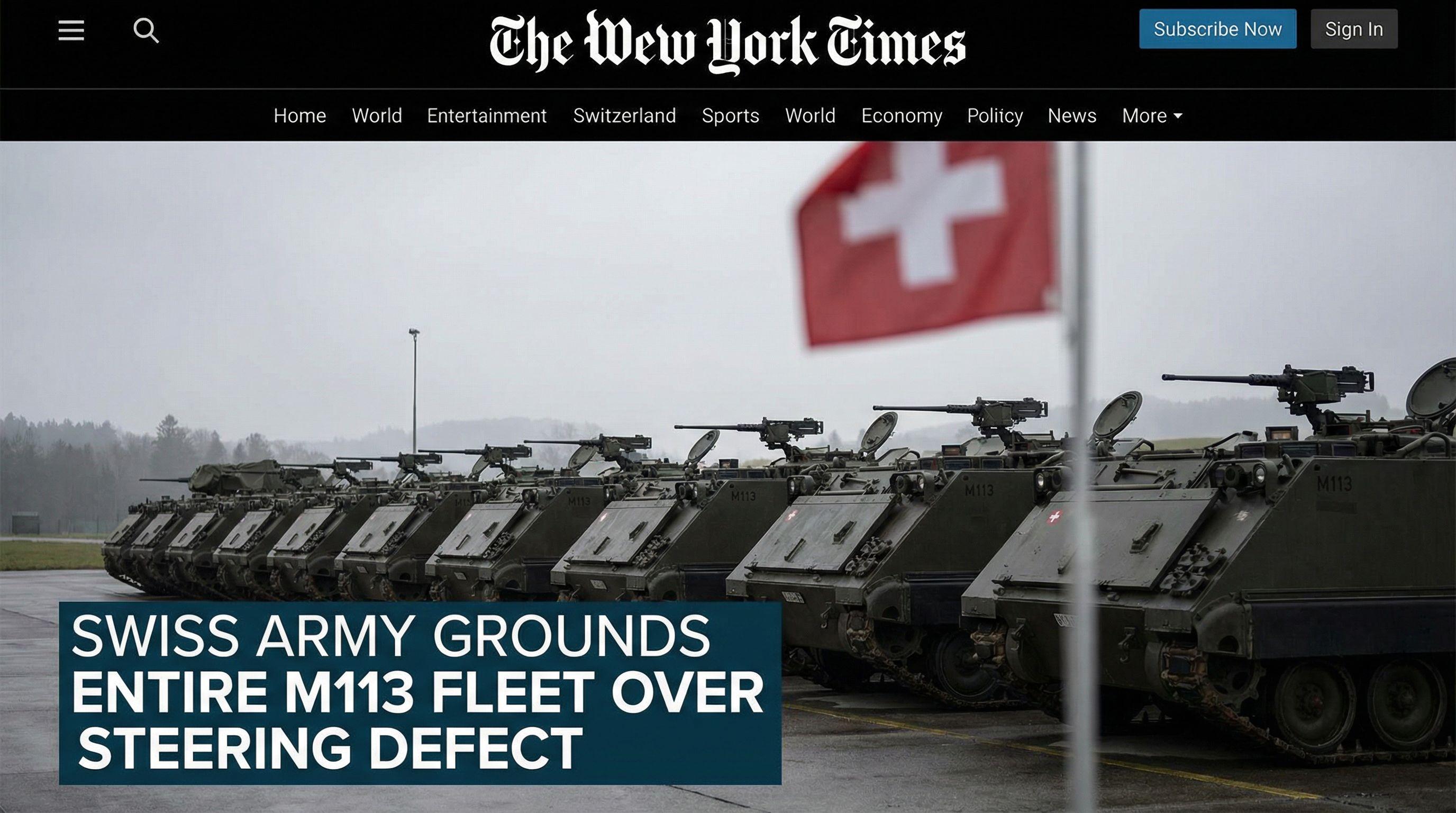 Swiss Army Grounds Entire M113 Armoured Vehicle Fleet Over Steering Defect