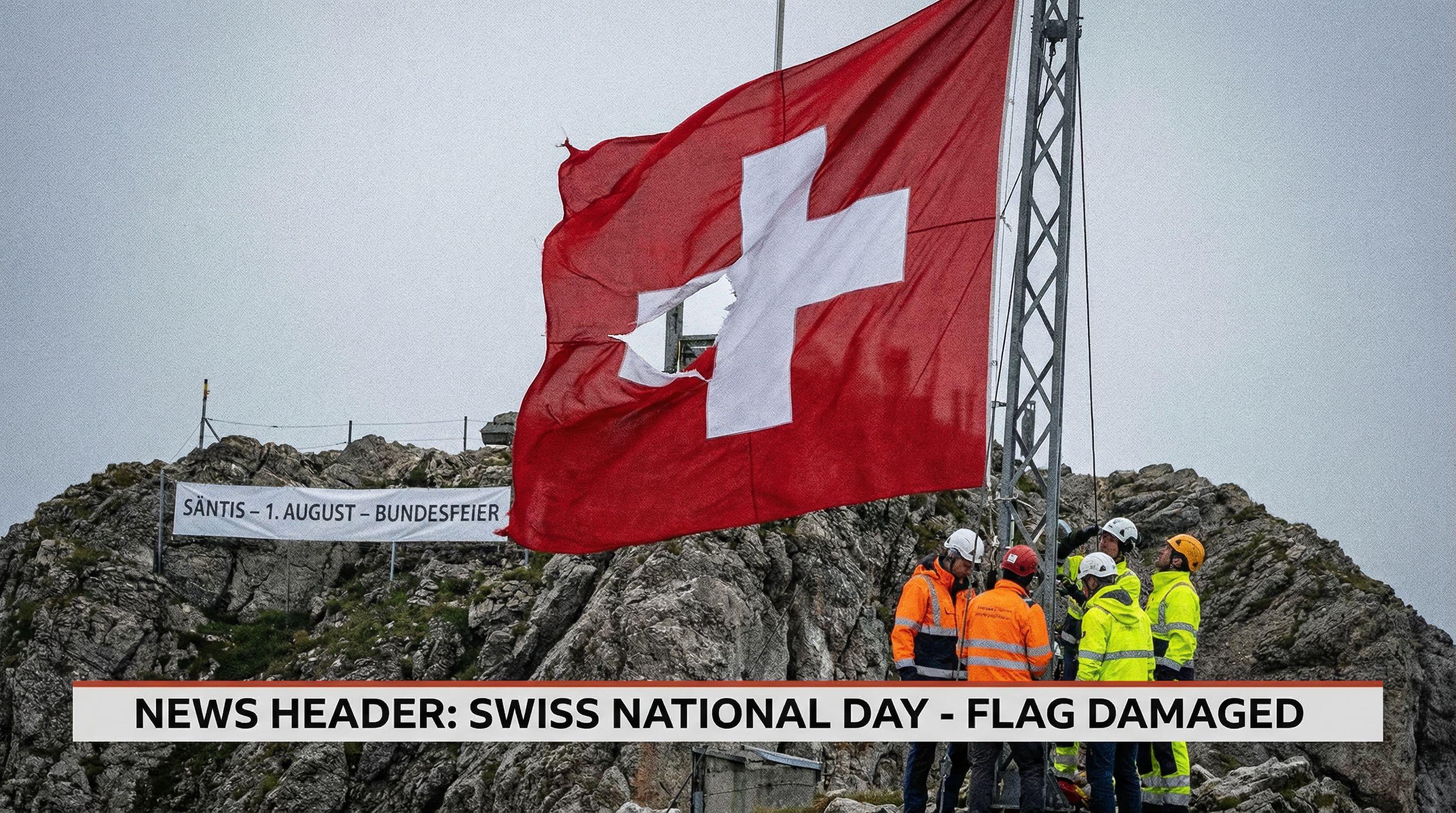 Swiss National Day celebrations marred as giant flag tears in wind