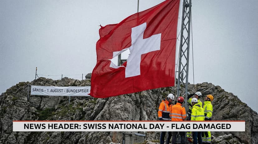 Swiss National Day celebrations marred as giant flag tears in wind