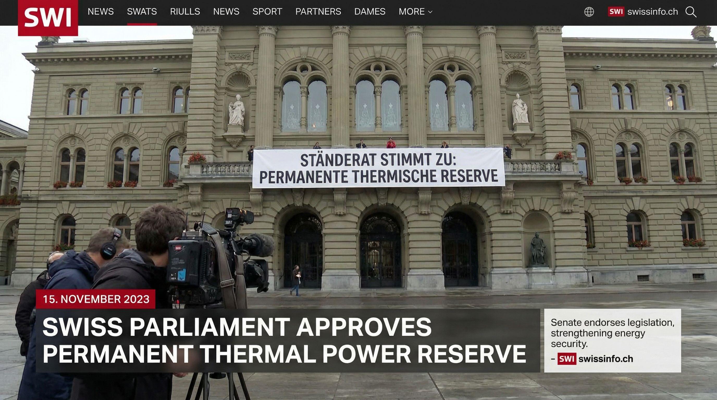 Swiss Parliament Approves Permanent Thermal Power Reserve