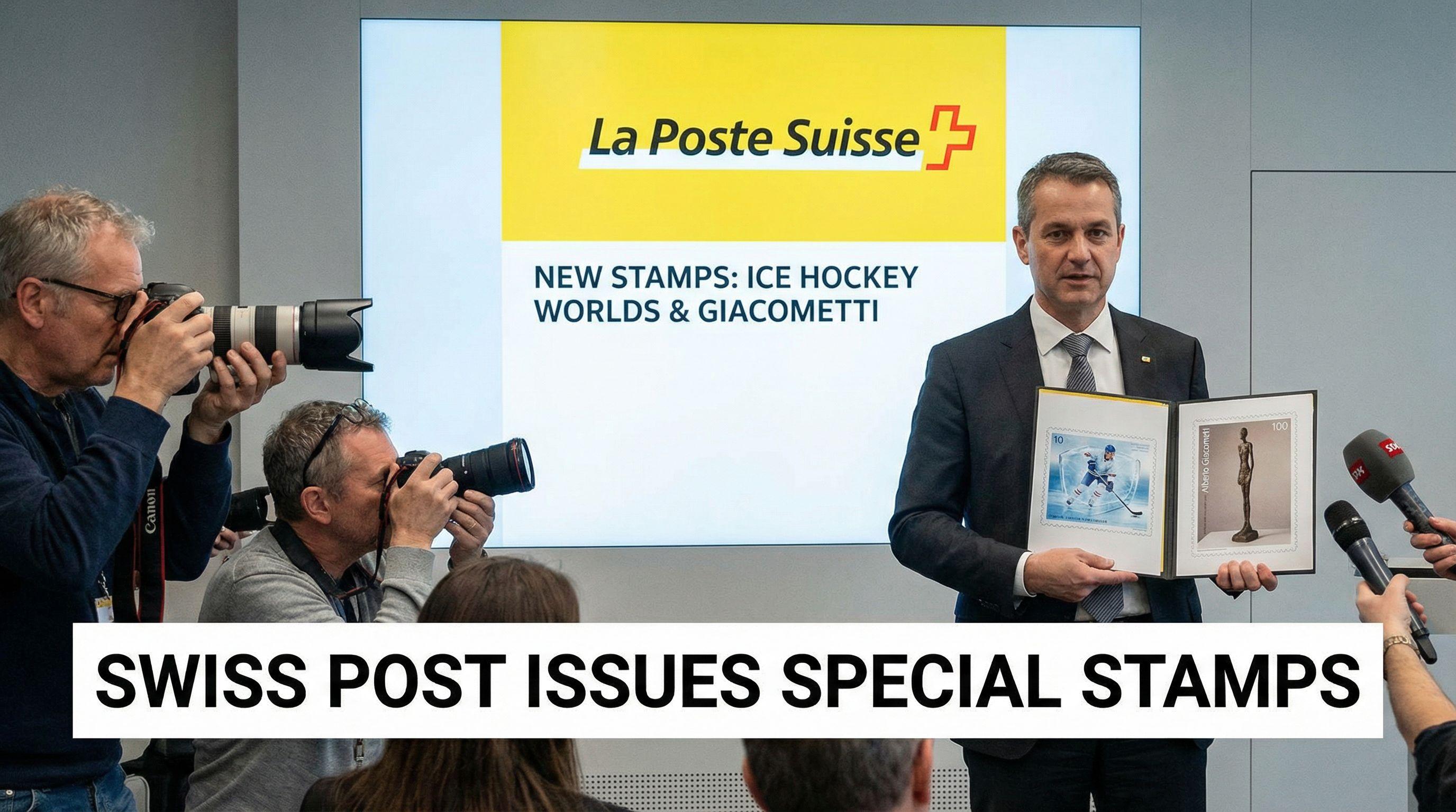 Swiss Post Issues Special Stamps for Ice Hockey Worlds and Giacometti Anniversary