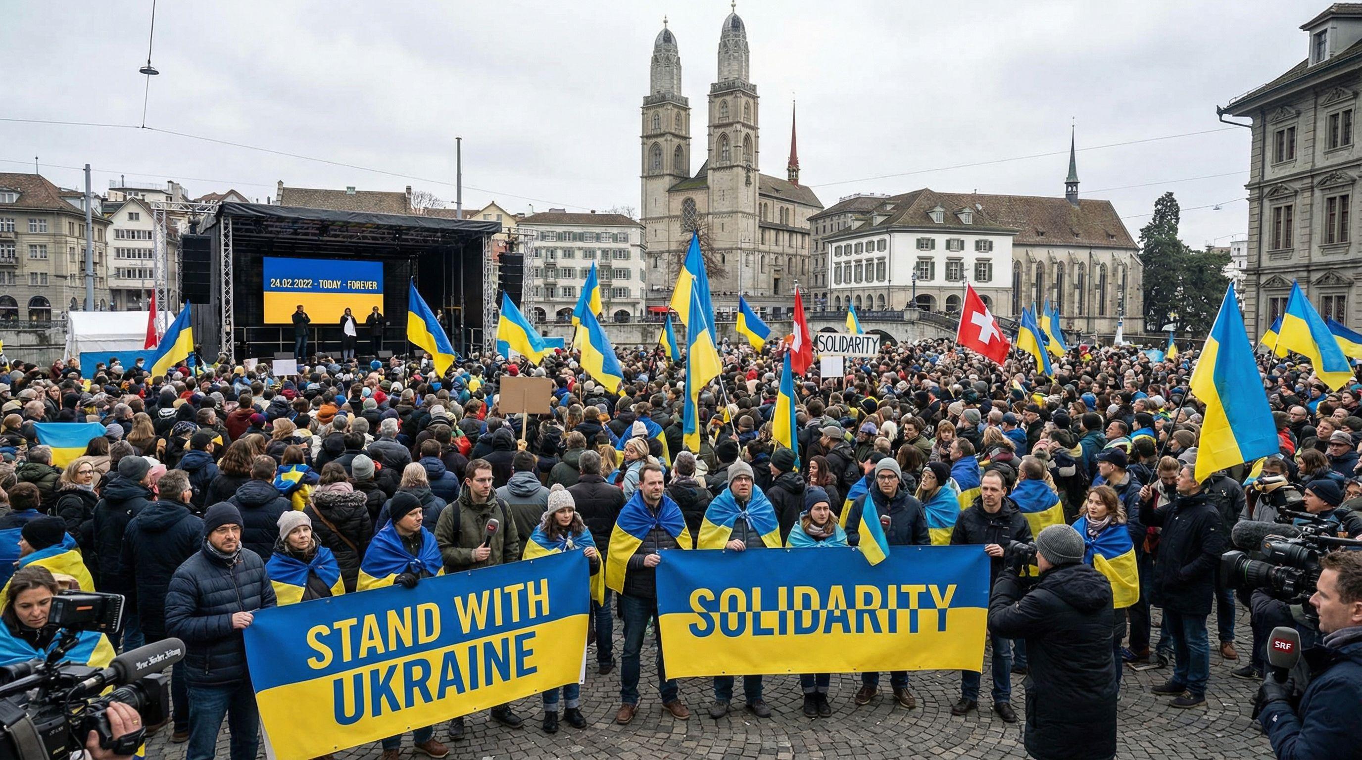 Thousands Rally in Zurich Marking Ukraine War Anniversary