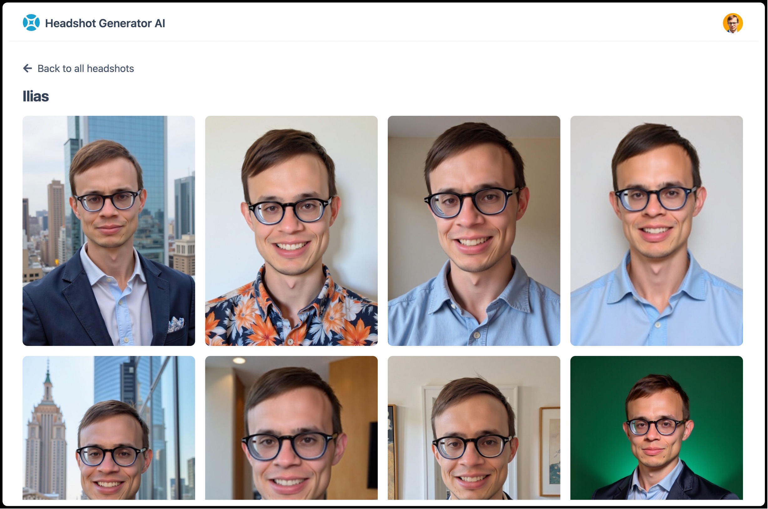 Headshot Generator AI interface