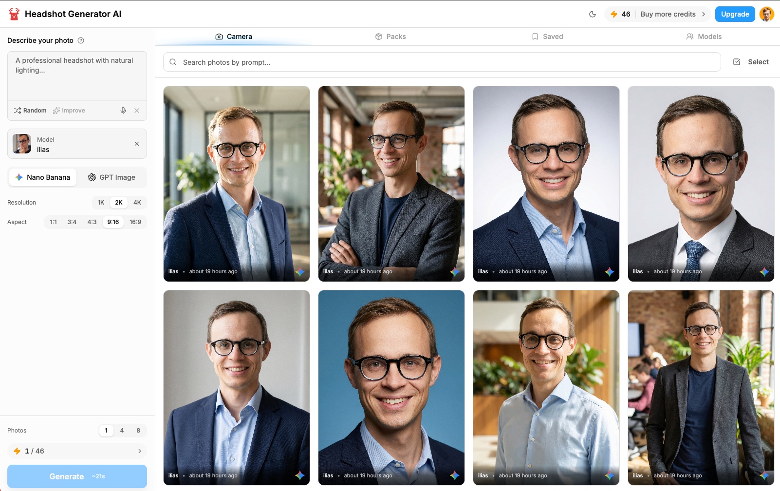 Headshot Generator AI results